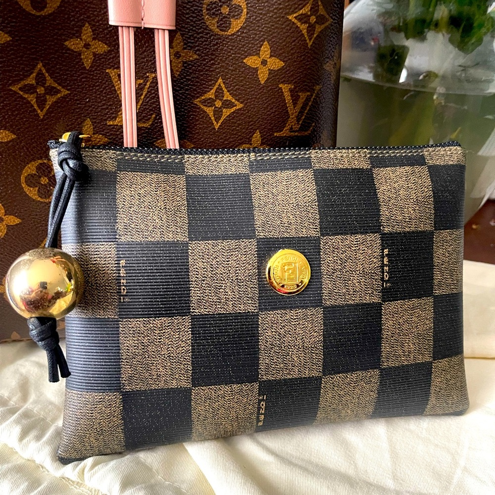 Fendi Black and Gold Checkered Pouch